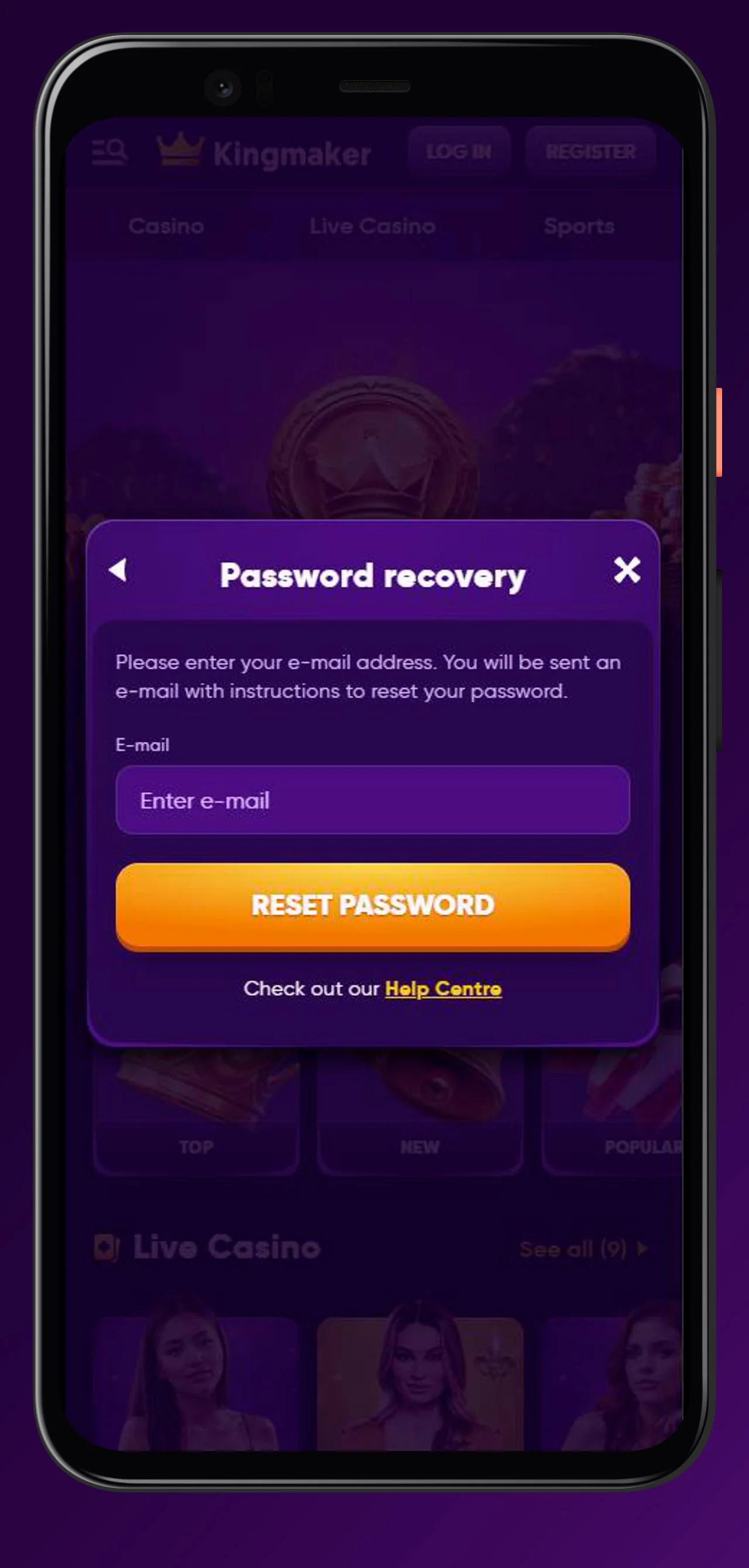 recovery password at app kingmaker casino